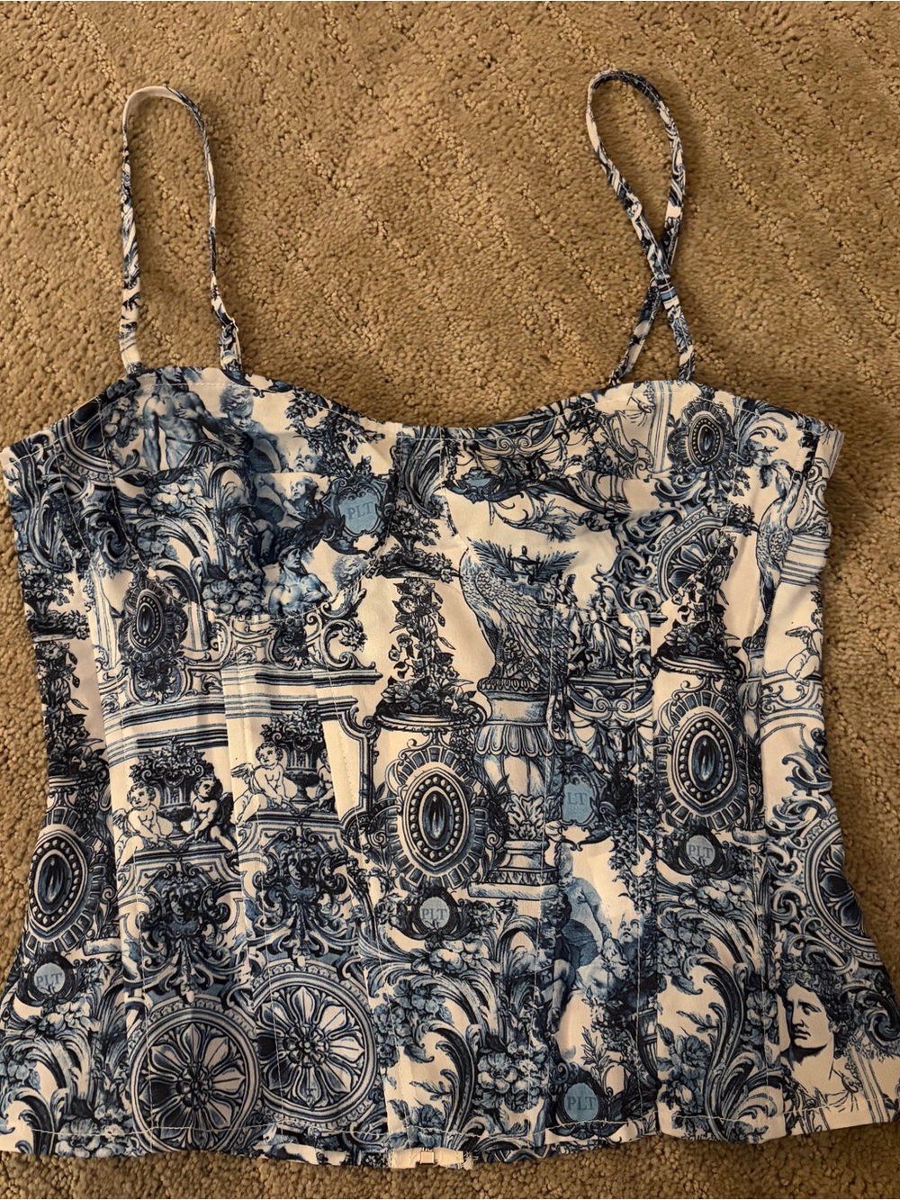PrettyLittleThing Blue and White Toile Print Cami Top